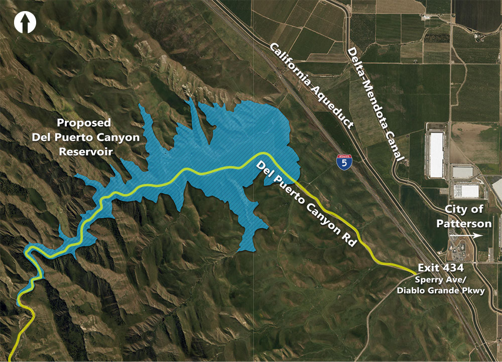 Aerial map of project area with reservoir outline shown over existing terrain